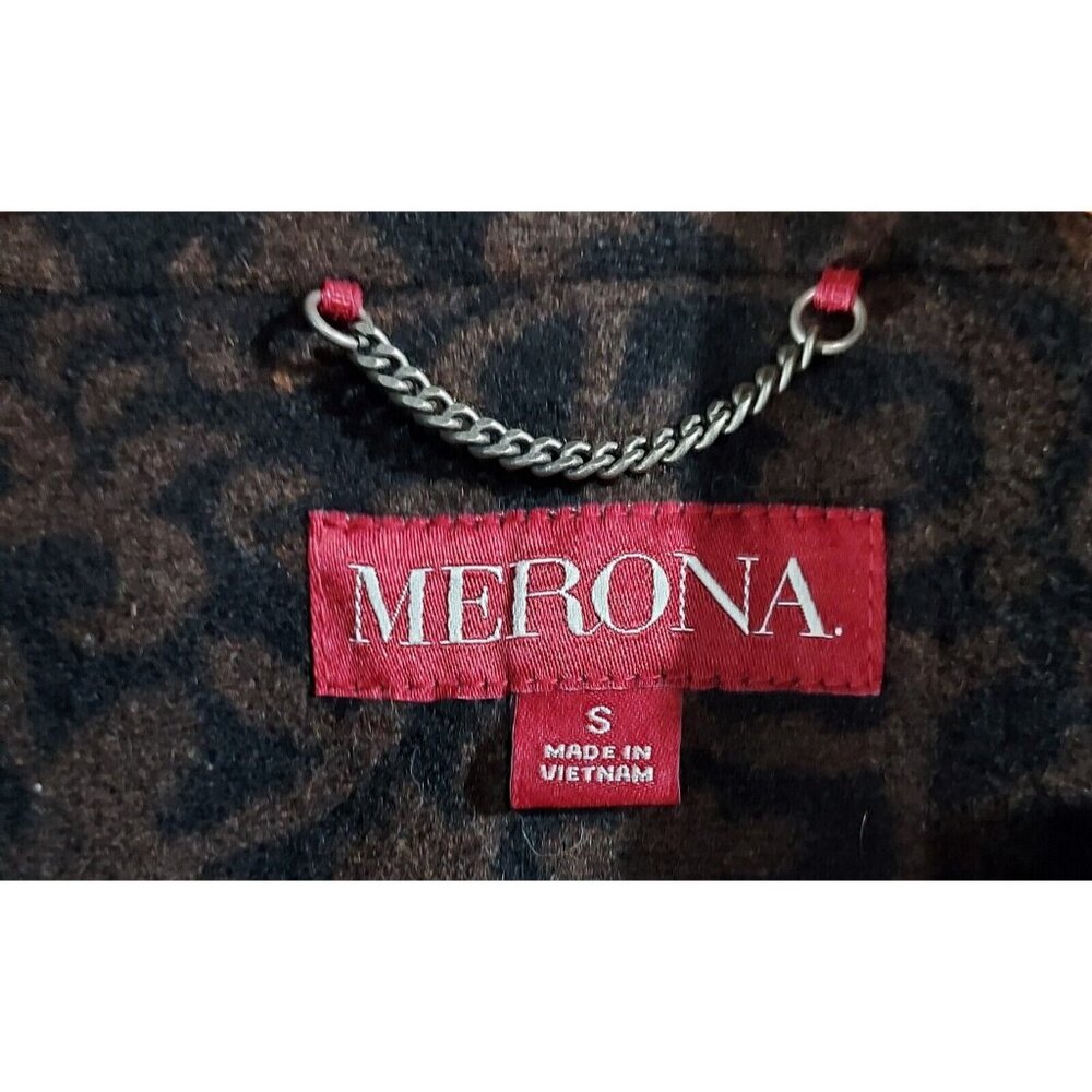 Merona Brown Black Pattern Wool Blend Long Coat Size S Corpcore Classic Cozy - Picture 3 of 5